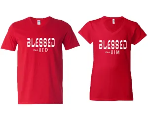 Blessed for Her & Blessed for Him V-Neck T-Shirts – Couple Matching Styles Sold Separately | Available in Multiple Sizes & Colors