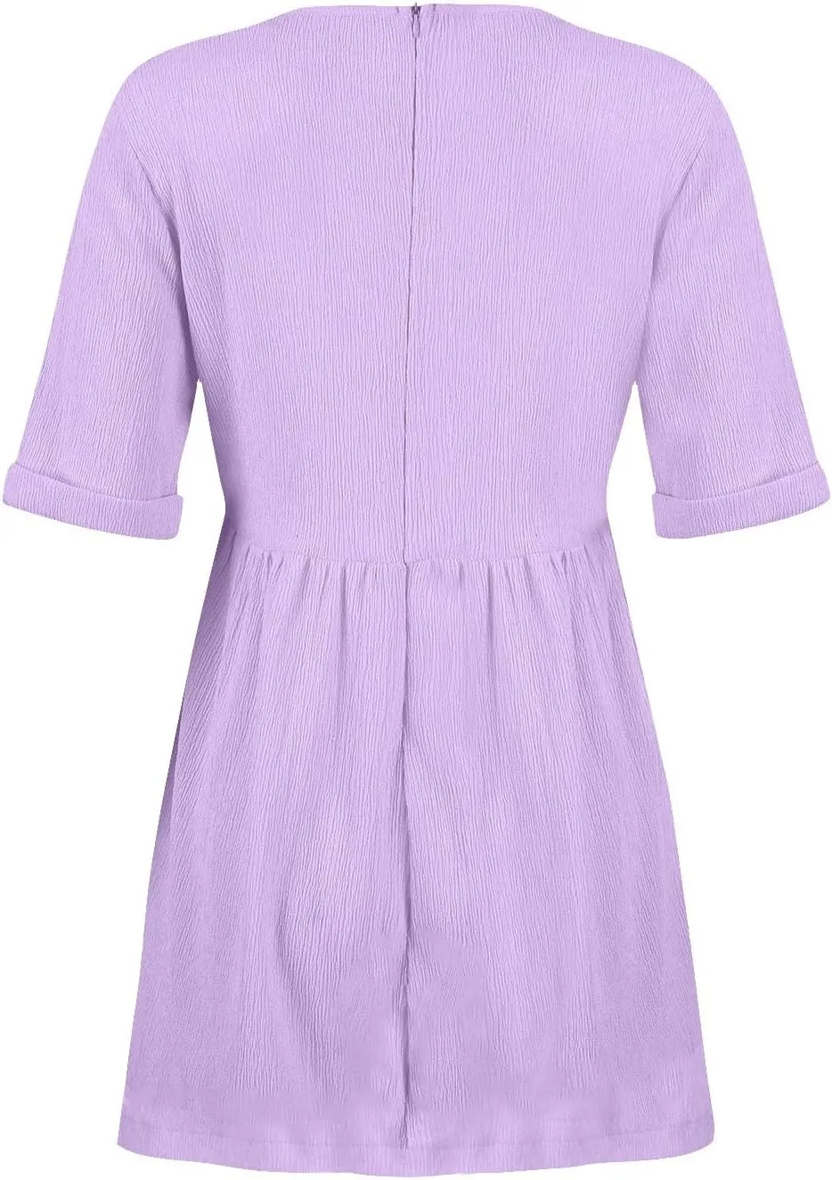 Casual Summer Solid V Neck Dress Short Sleeve Mini Patchwork Pleated Dress Flowy Loose Fit Dress with Pockets