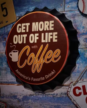 Get More Coffee Bottle Cap Wall Decor | 14 inches
