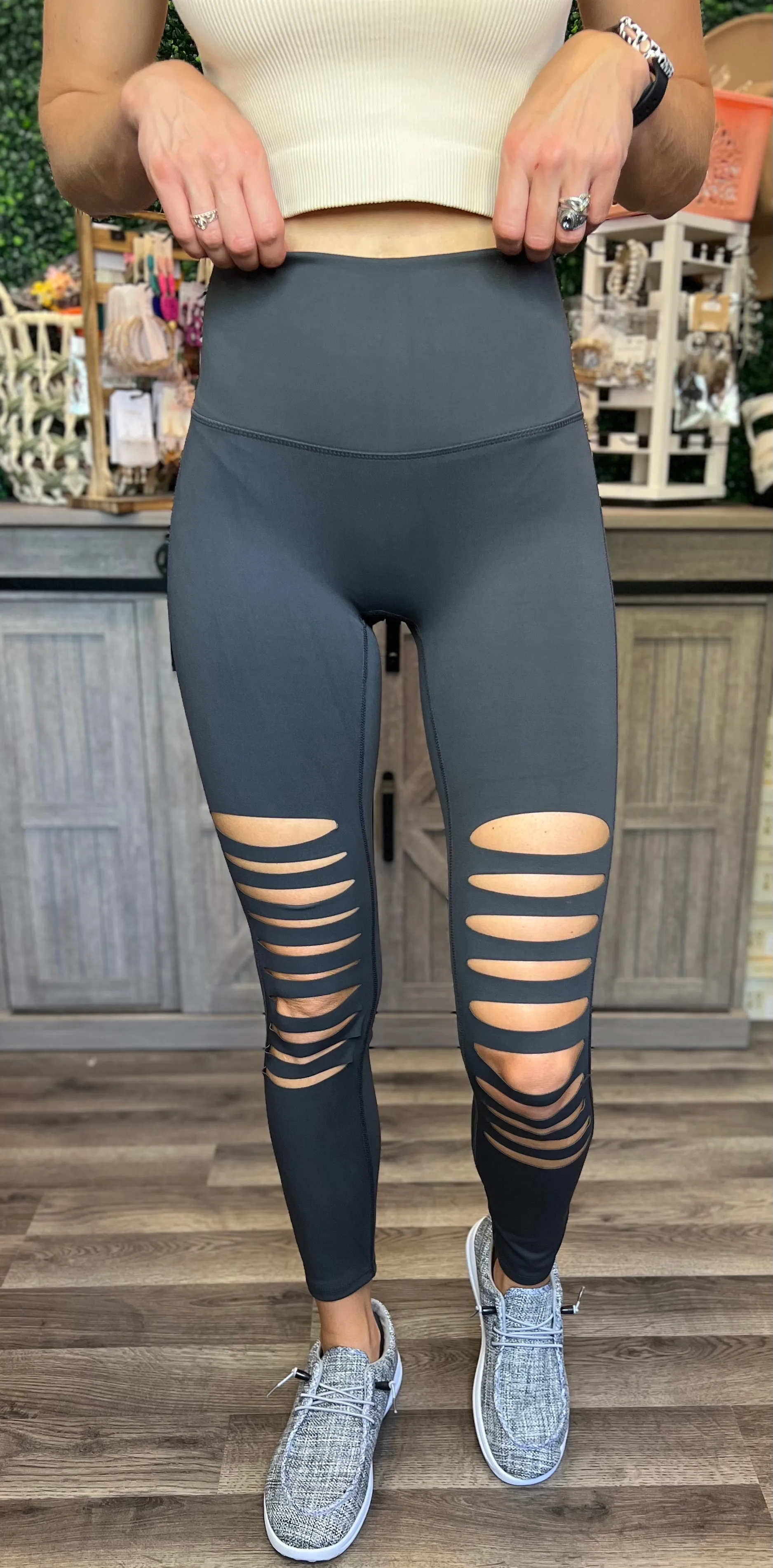 Grey Laser Cut Leggings