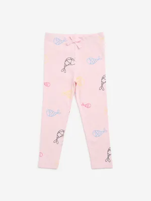 HOP Kids Pink Printed Cotton-Blend Leggings