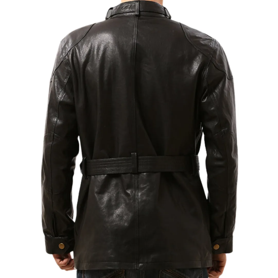 Men's Genuine Sheep Skin Leather Jacket Wool Lining Long Coat Casual And Stylish Durable Biker Leather Jacket
