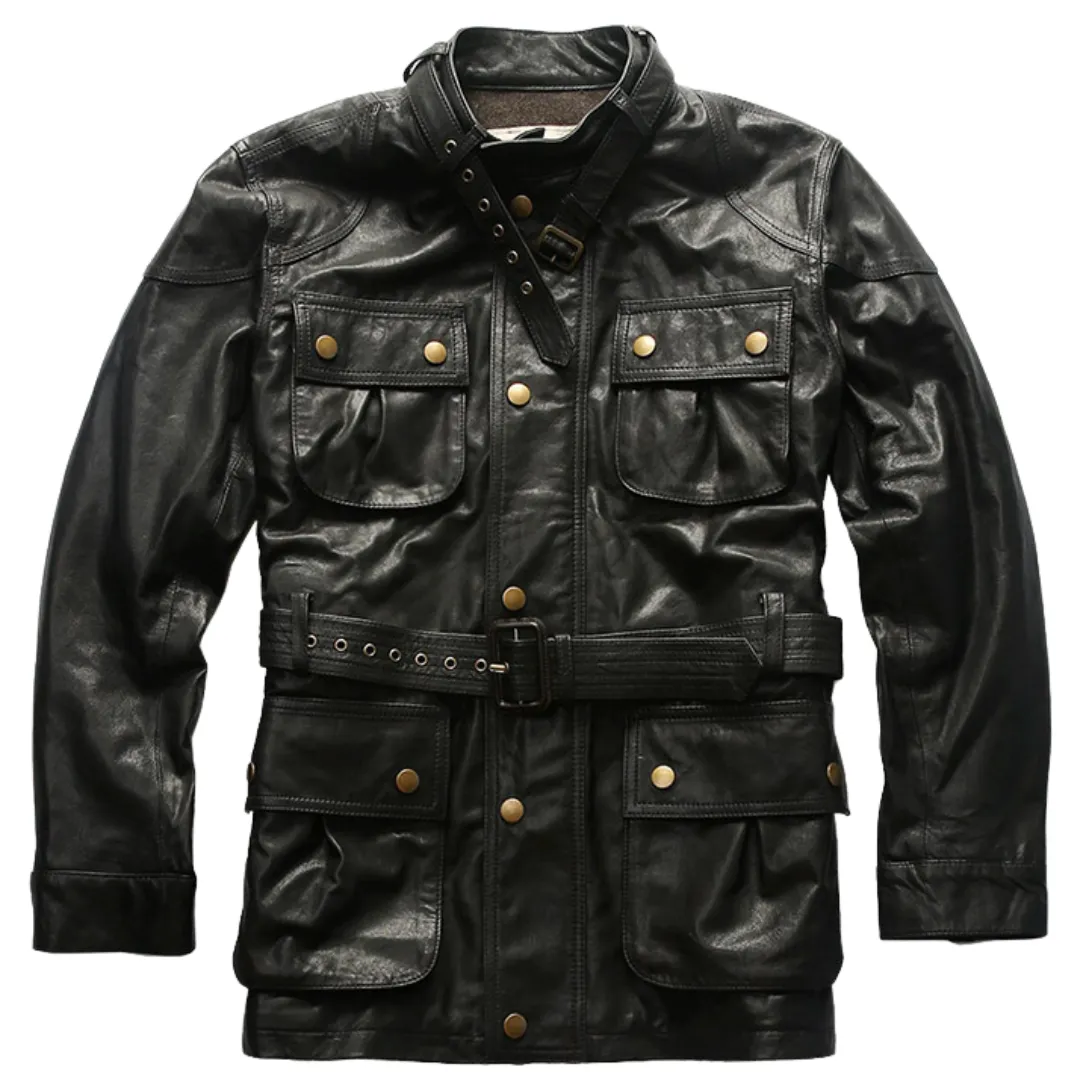 Men's Genuine Sheep Skin Leather Jacket Wool Lining Long Coat Casual And Stylish Durable Biker Leather Jacket