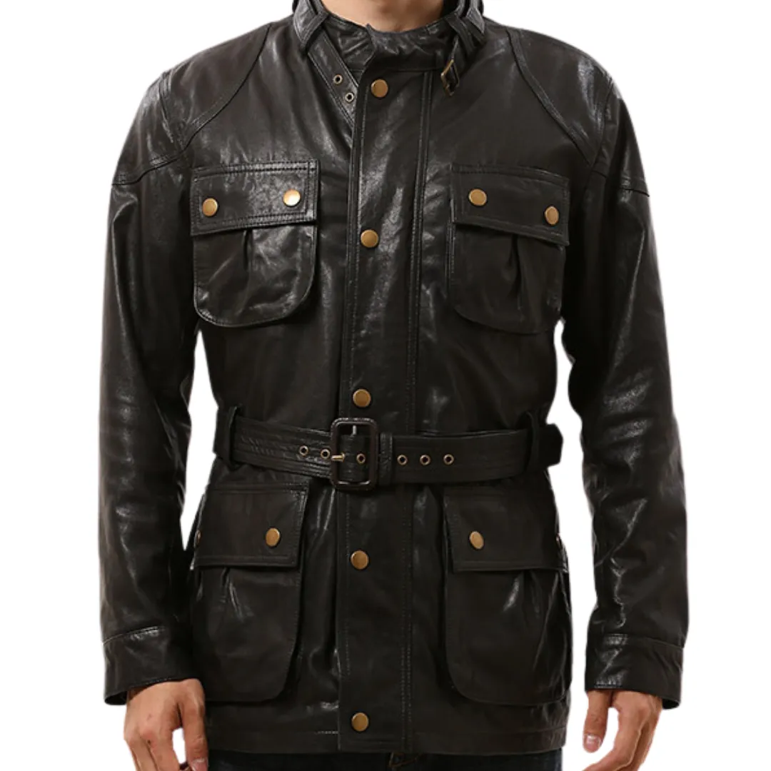 Men's Genuine Sheep Skin Leather Jacket Wool Lining Long Coat Casual And Stylish Durable Biker Leather Jacket