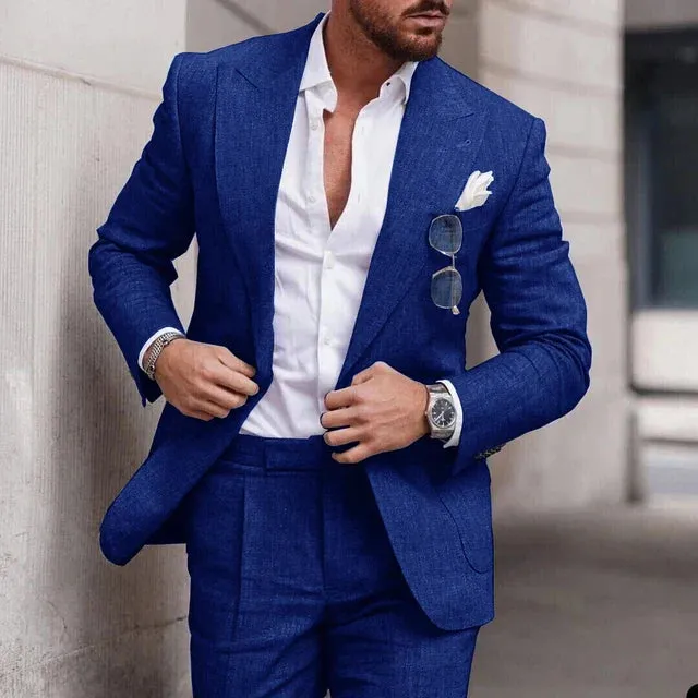 Mens Suit  Linen Two-Piece Set  Tailored Fit  Single Breasted  Formal Wear