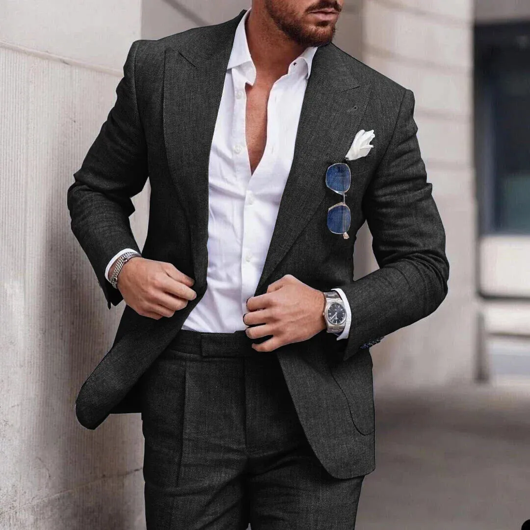 Mens Suit  Linen Two-Piece Set  Tailored Fit  Single Breasted  Formal Wear