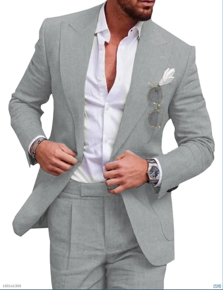 Mens Suit  Linen Two-Piece Set  Tailored Fit  Single Breasted  Formal Wear