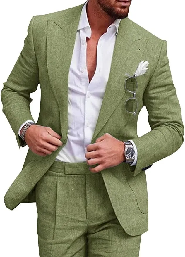Mens Suit  Linen Two-Piece Set  Tailored Fit  Single Breasted  Formal Wear