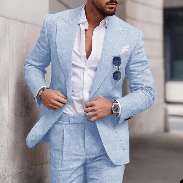 Mens Suit  Linen Two-Piece Set  Tailored Fit  Single Breasted  Formal Wear