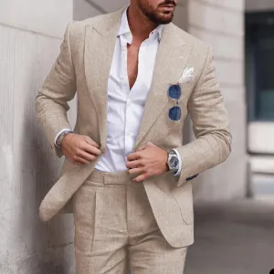 Mens Suit  Linen Two-Piece Set  Tailored Fit  Single Breasted  Formal Wear