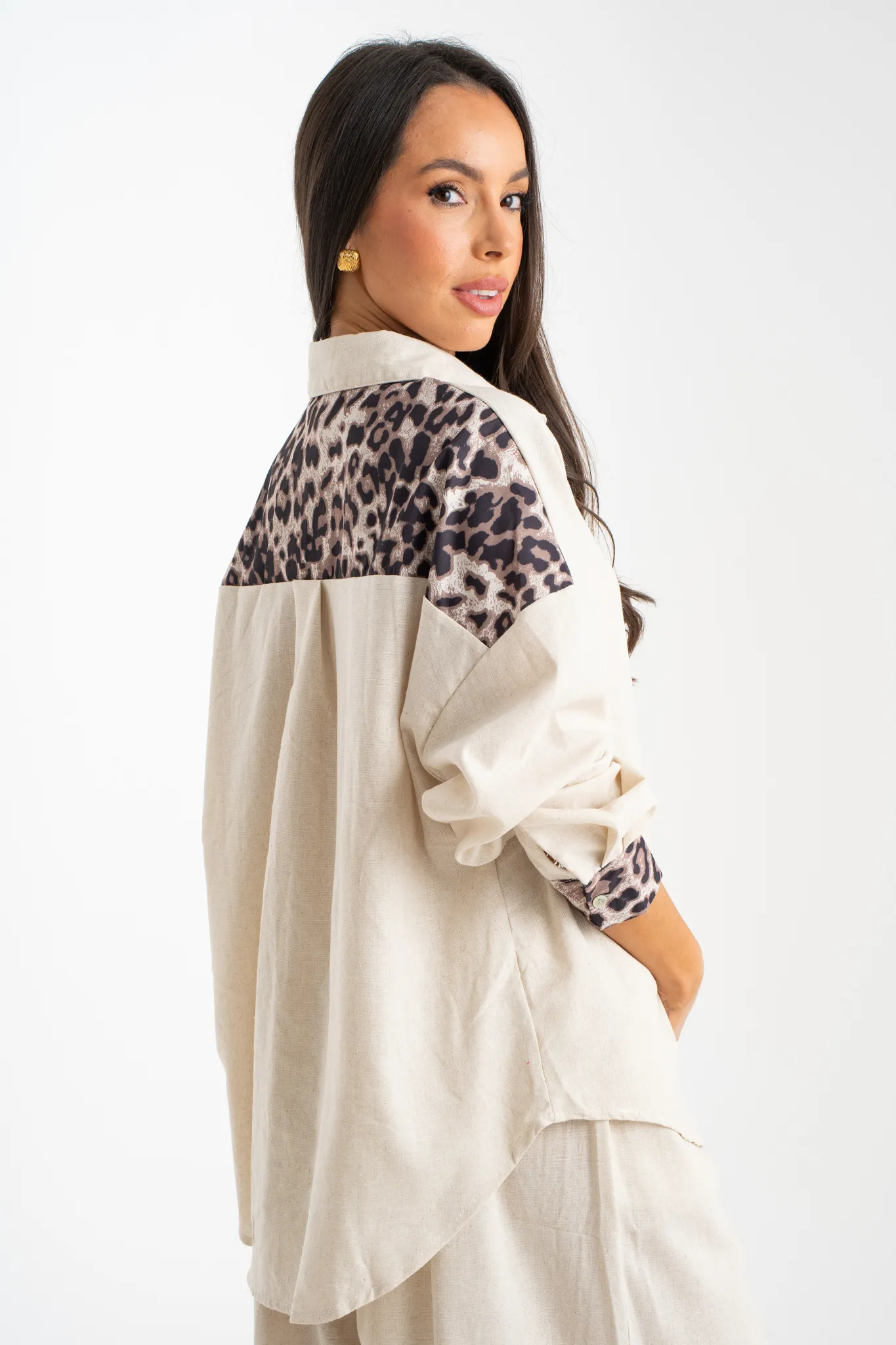 Millie Leopard Print Trim Shirt In Neutral