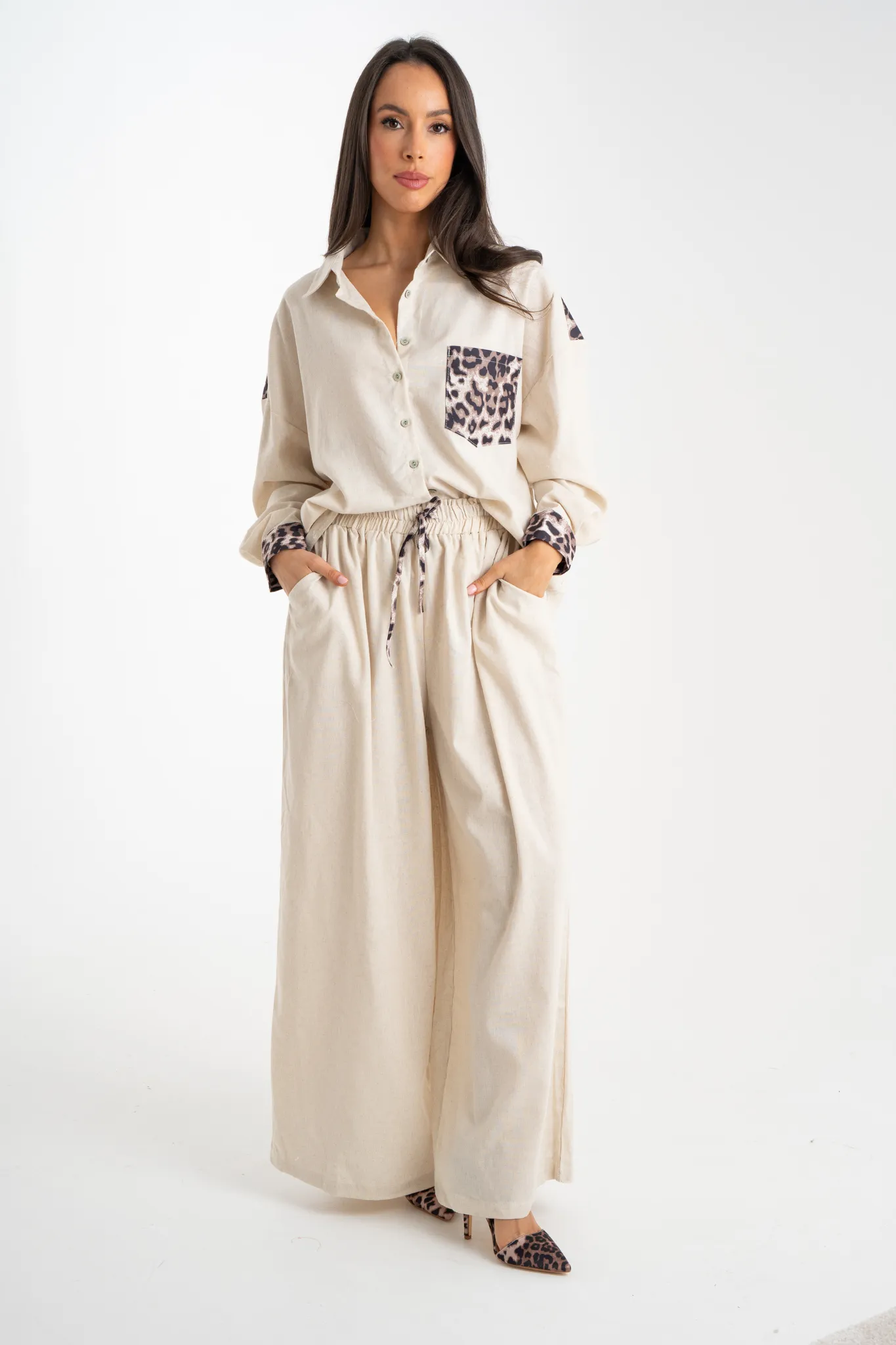 Millie Leopard Print Trim Shirt In Neutral