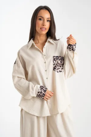Millie Leopard Print Trim Shirt In Neutral