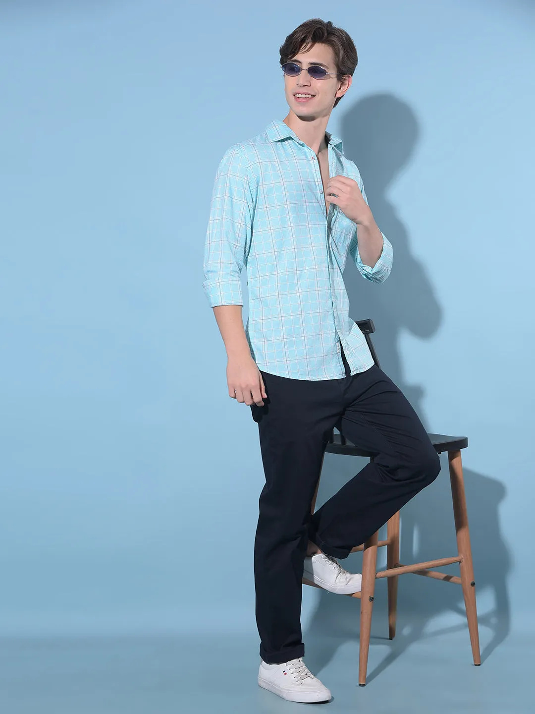 Navy Blue Straight Cotton Trousers