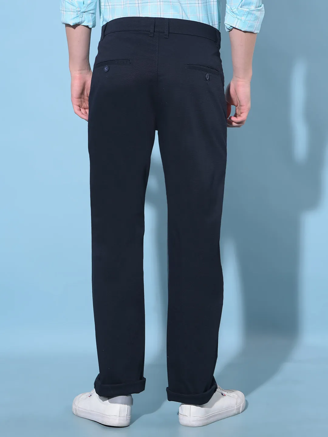 Navy Blue Straight Cotton Trousers