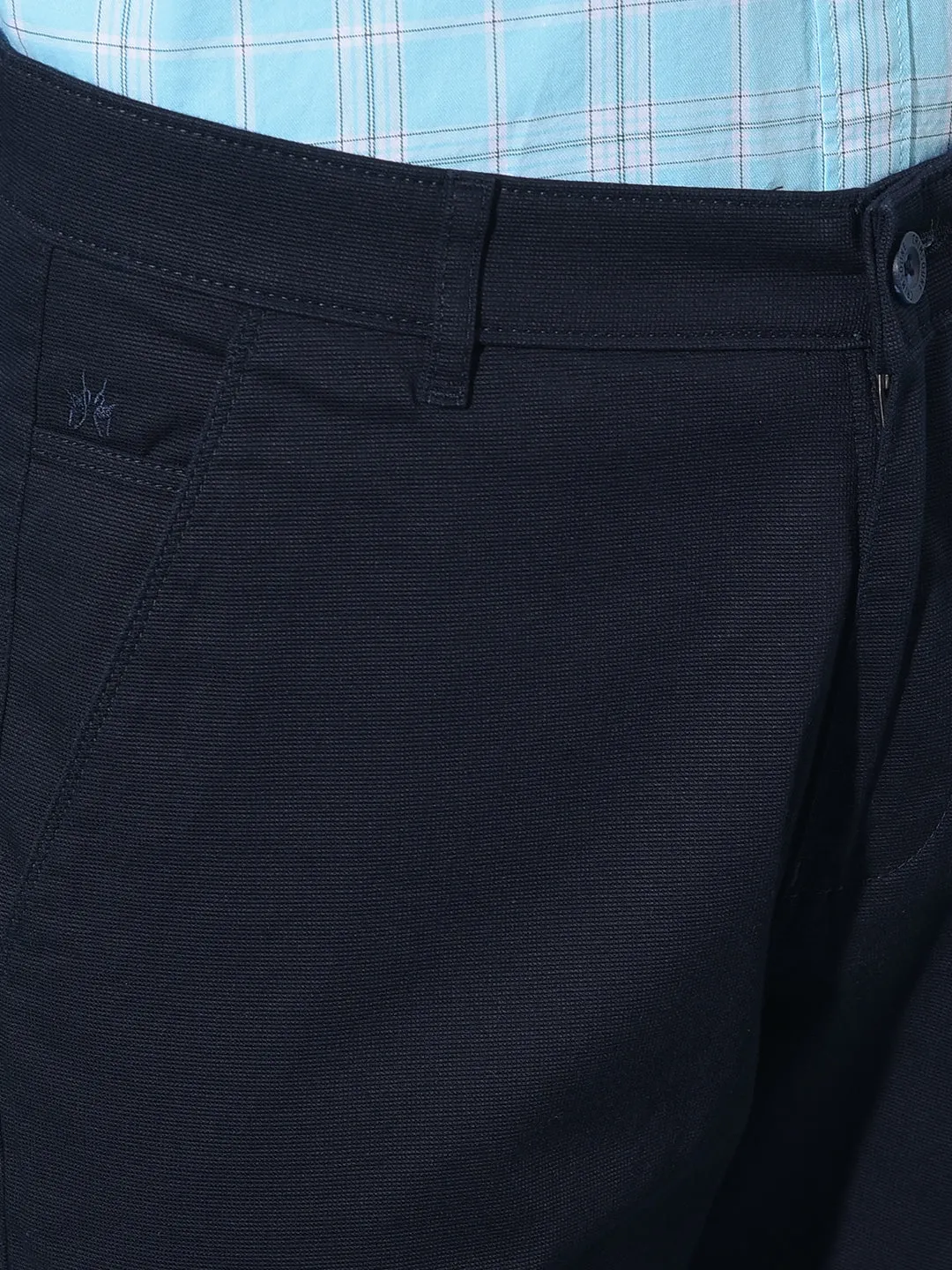 Navy Blue Straight Cotton Trousers