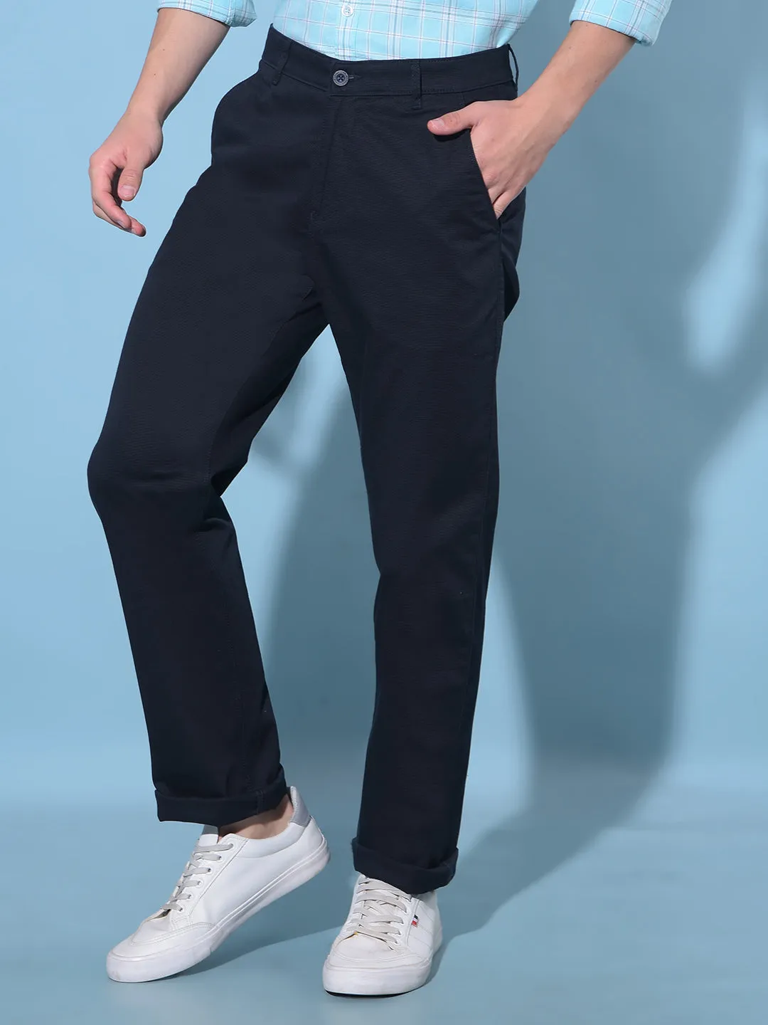 Navy Blue Straight Cotton Trousers