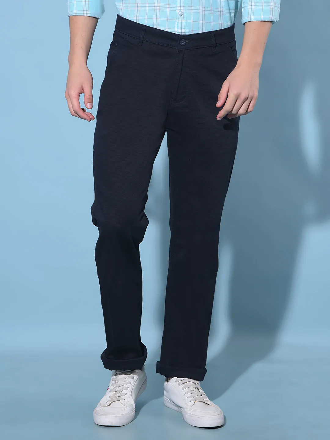Navy Blue Straight Cotton Trousers