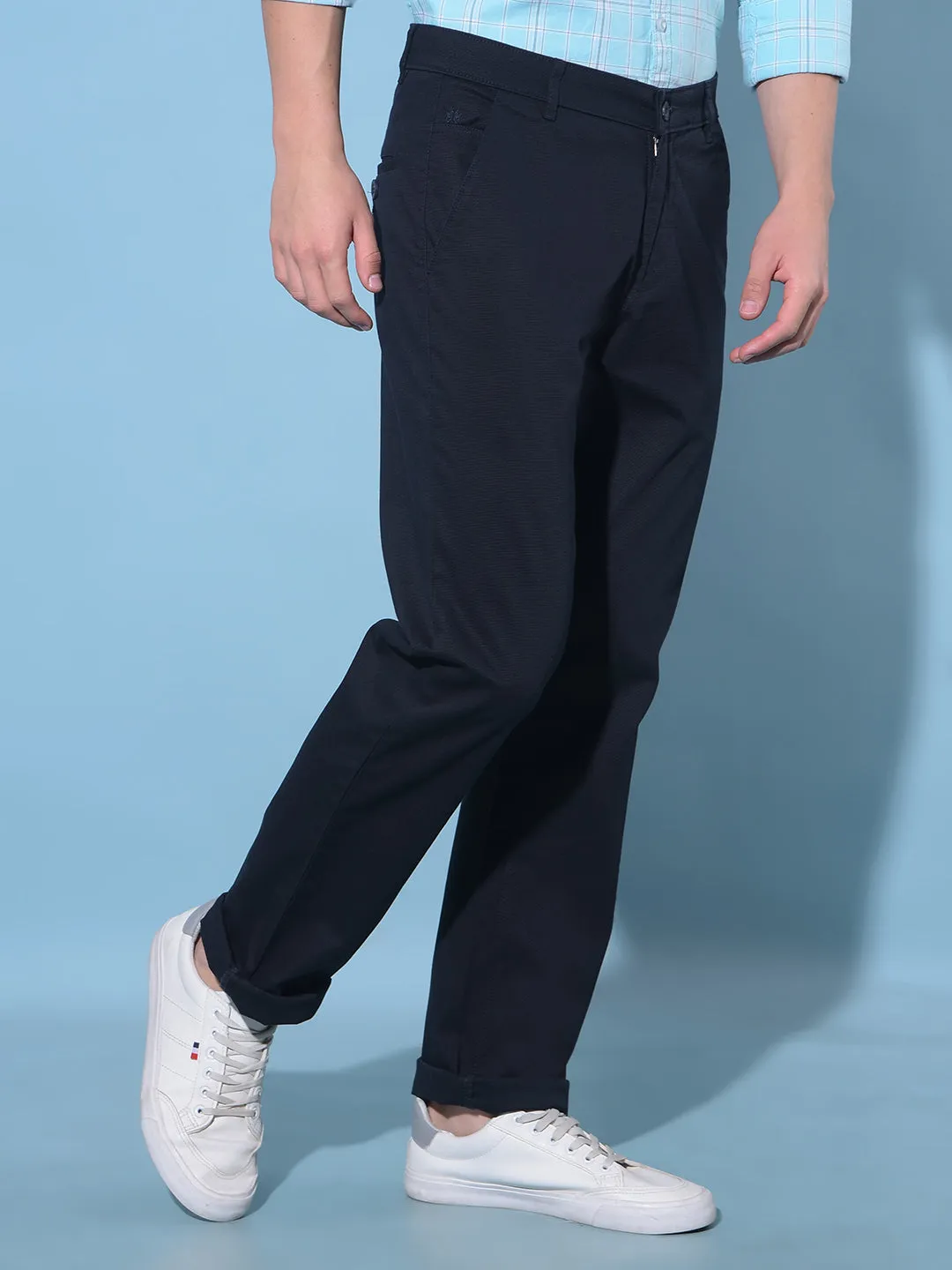 Navy Blue Straight Cotton Trousers