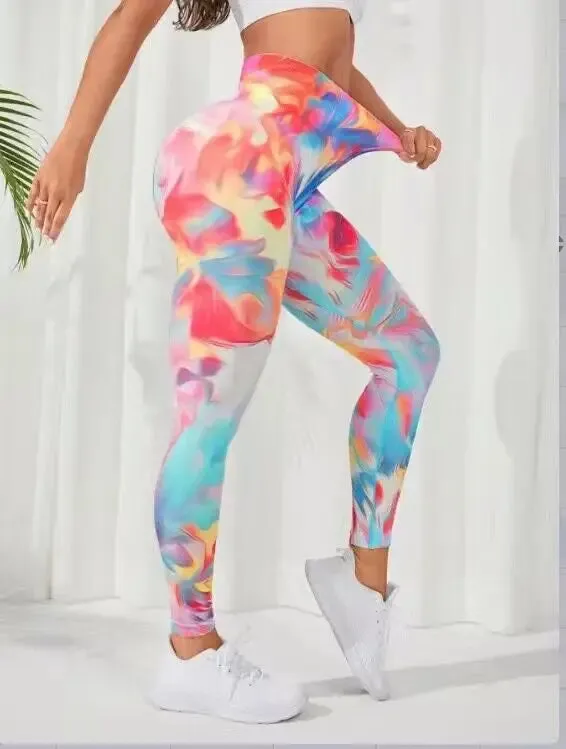 New 3D Print Tie Dye Sports Pants Women Seamless Leggings
