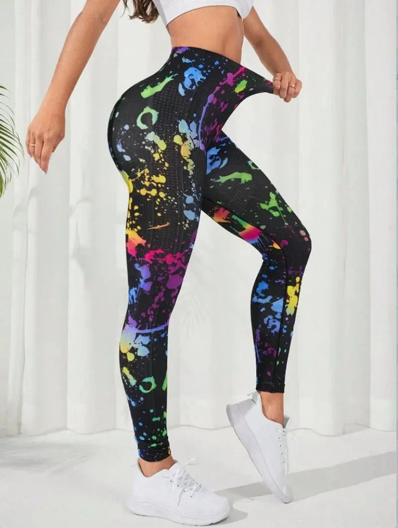 New 3D Print Tie Dye Sports Pants Women Seamless Leggings