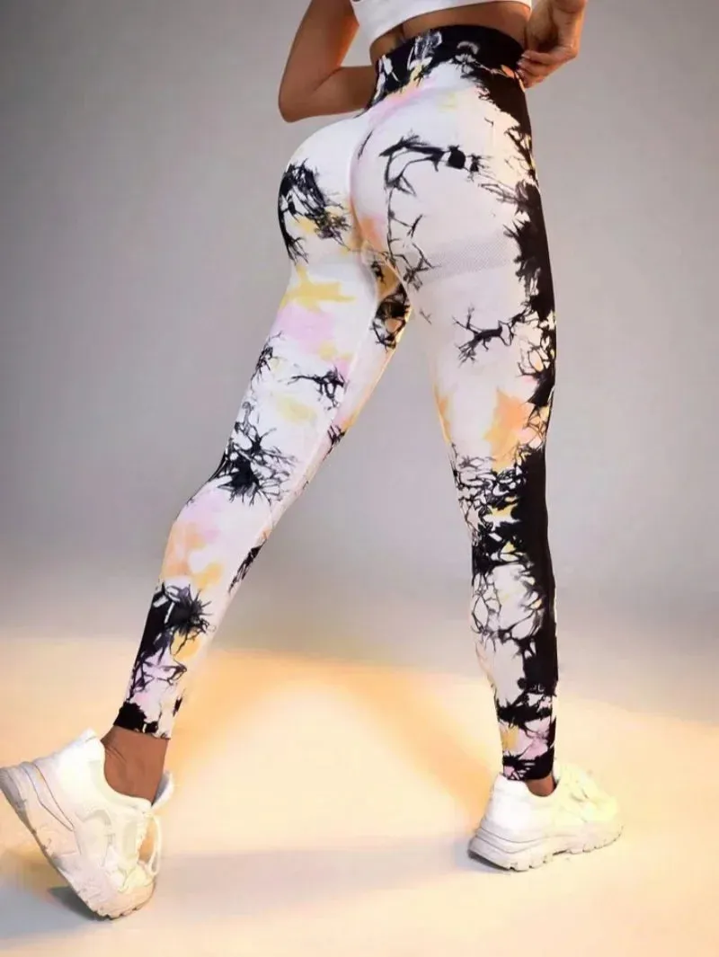 New 3D Print Tie Dye Sports Pants Women Seamless Leggings