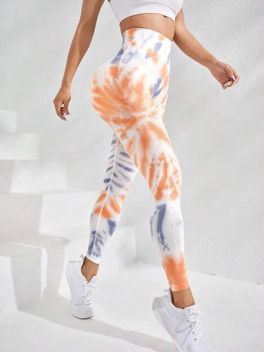 New 3D Print Tie Dye Sports Pants Women Seamless Leggings