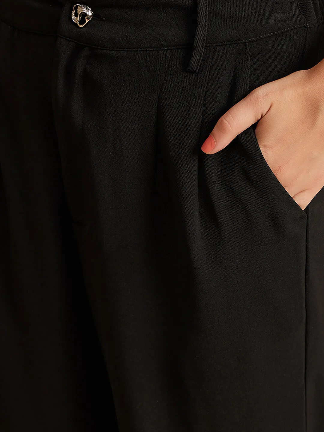 Peggy Black Solid Trousers