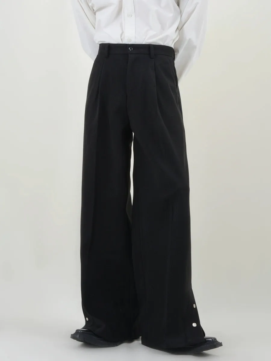 Pleated Button Hem Wide-Leg Trousers