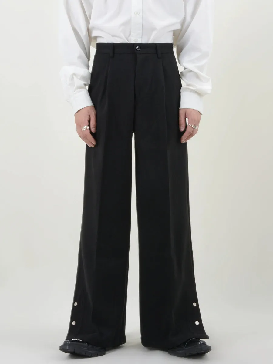 Pleated Button Hem Wide-Leg Trousers