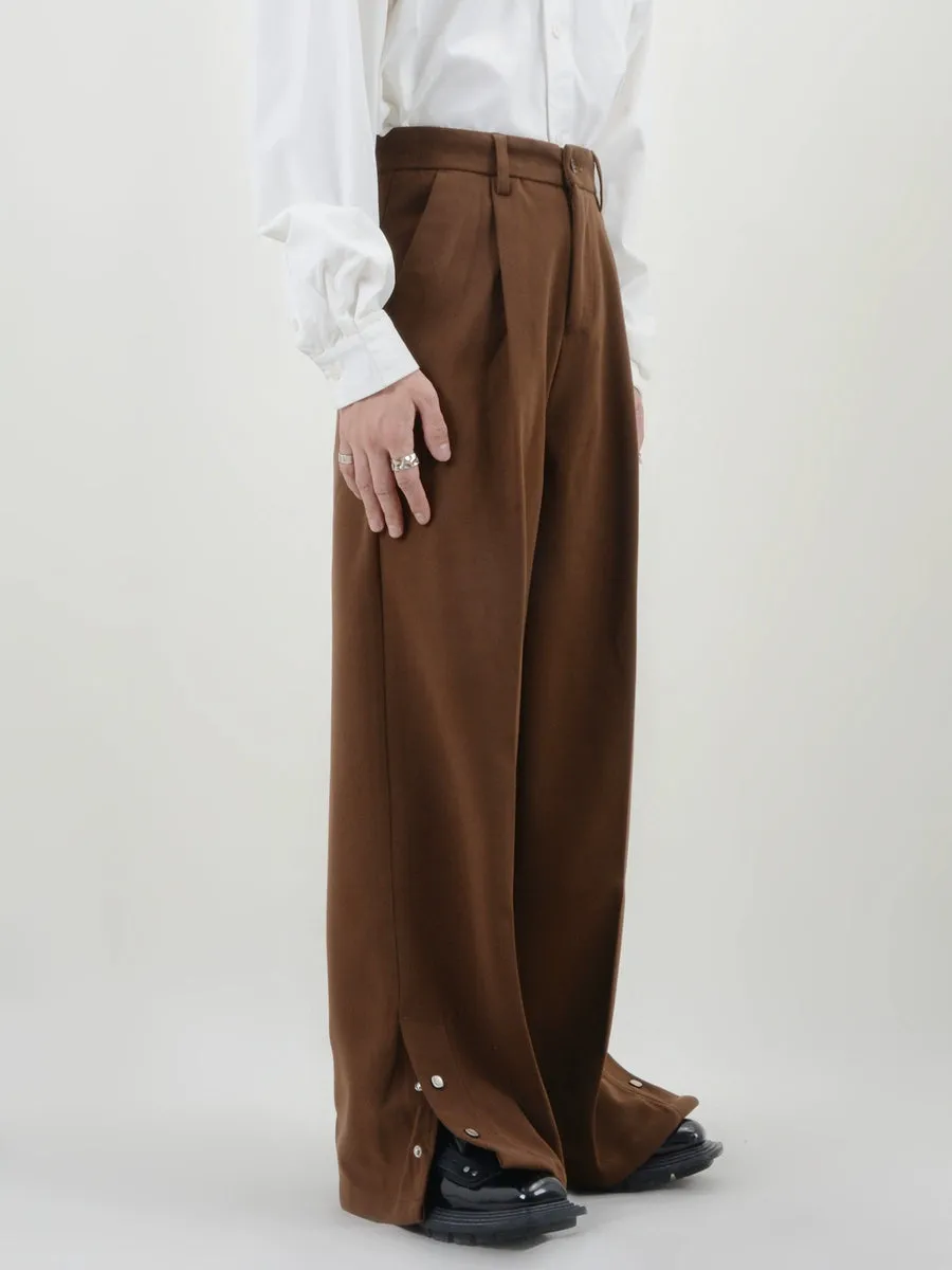 Pleated Button Hem Wide-Leg Trousers