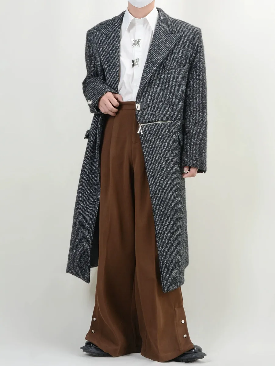 Pleated Button Hem Wide-Leg Trousers