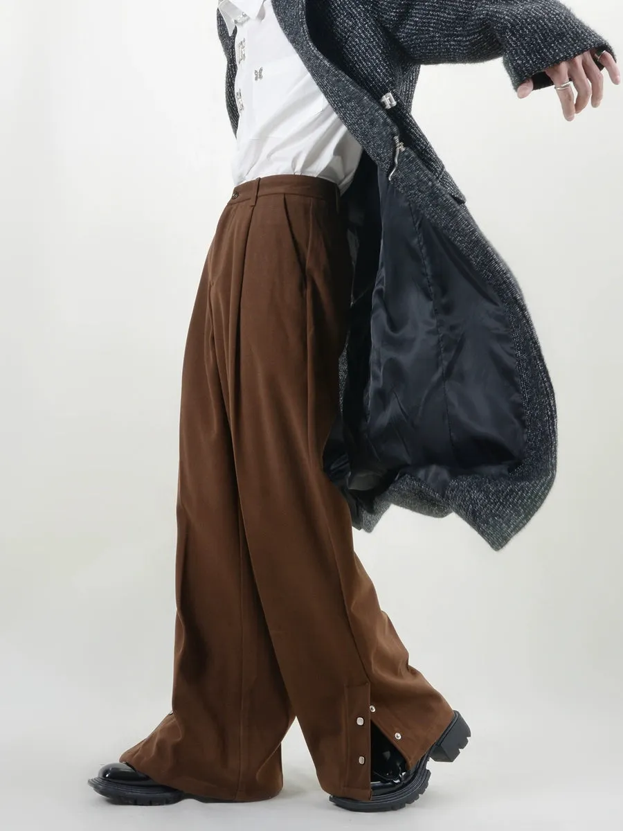 Pleated Button Hem Wide-Leg Trousers