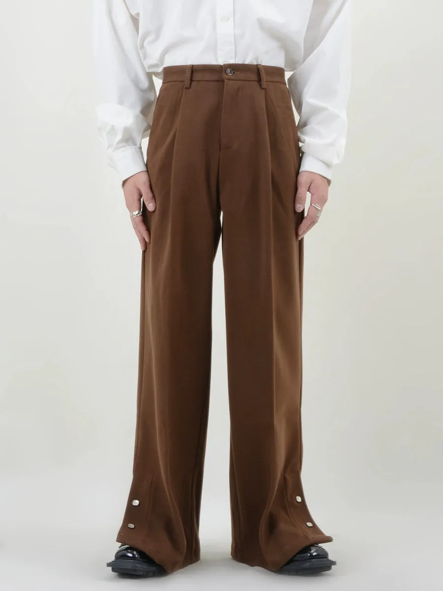Pleated Button Hem Wide-Leg Trousers