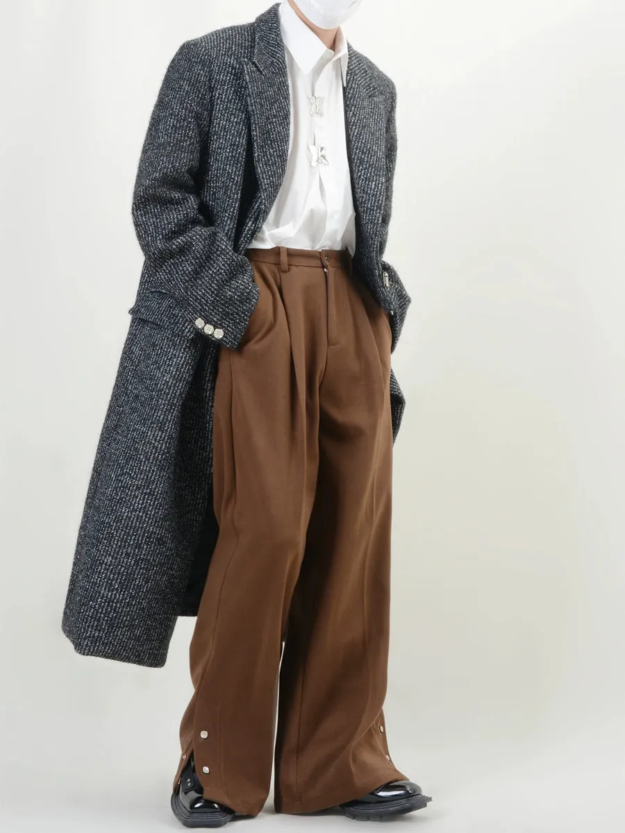 Pleated Button Hem Wide-Leg Trousers