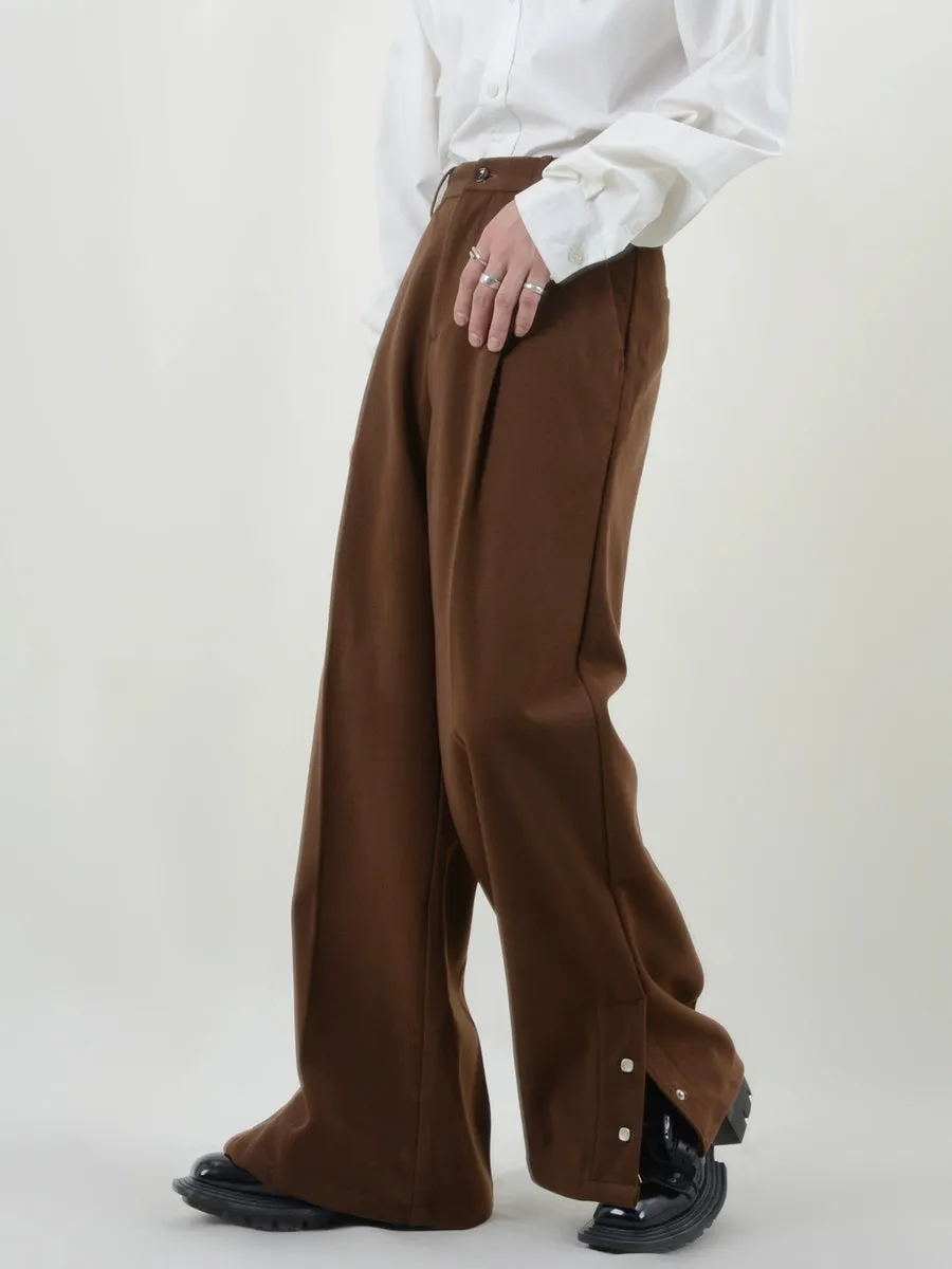 Pleated Button Hem Wide-Leg Trousers