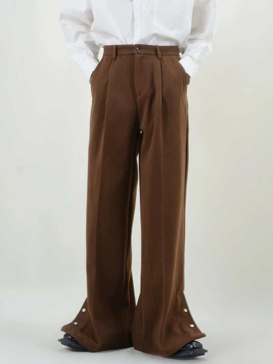 Pleated Button Hem Wide-Leg Trousers