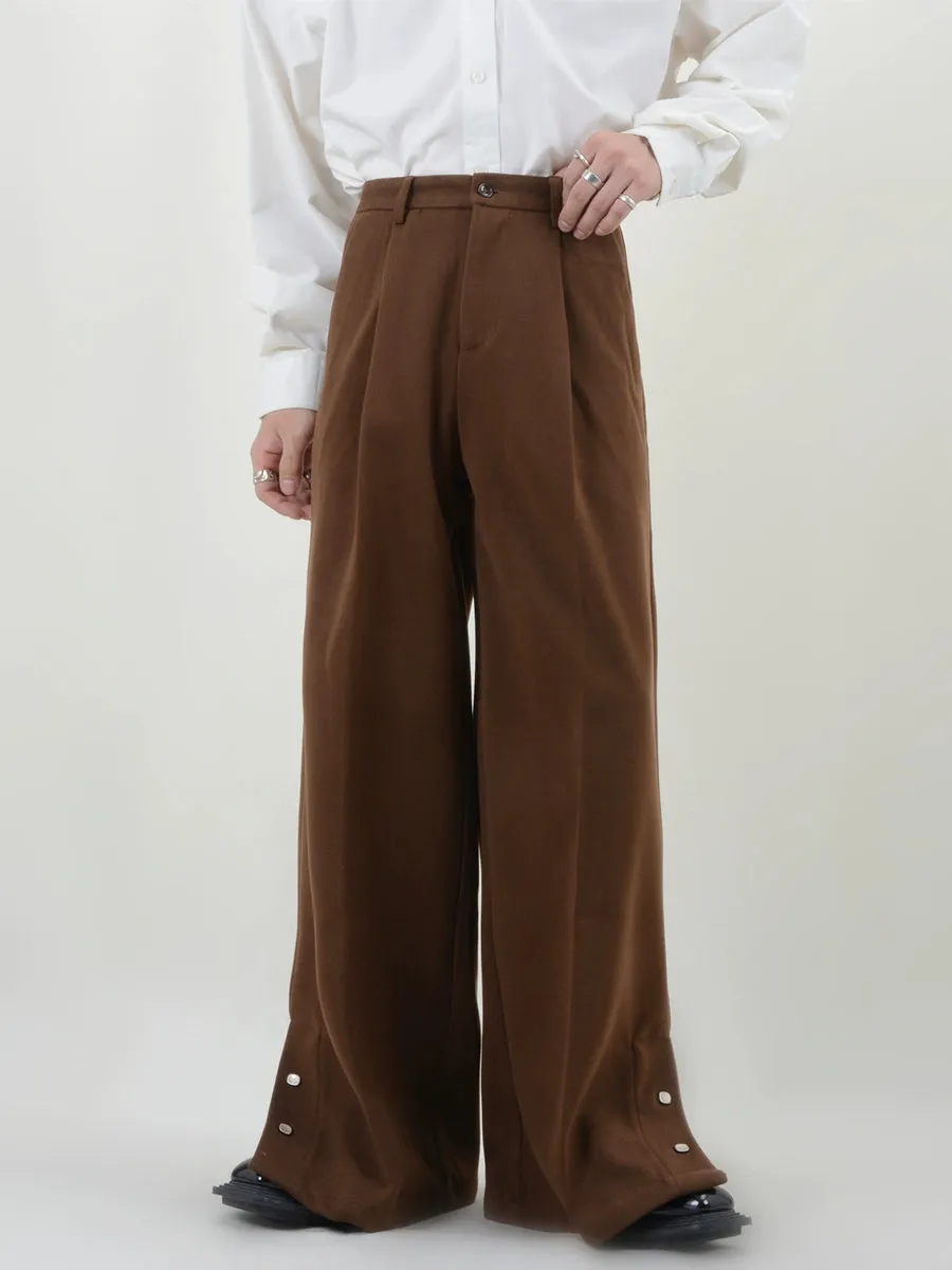 Pleated Button Hem Wide-Leg Trousers