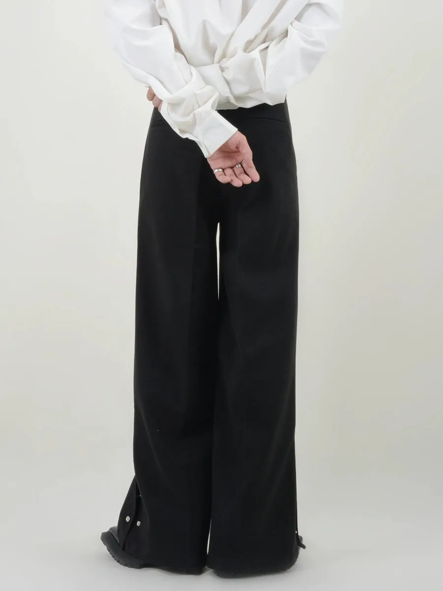 Pleated Button Hem Wide-Leg Trousers