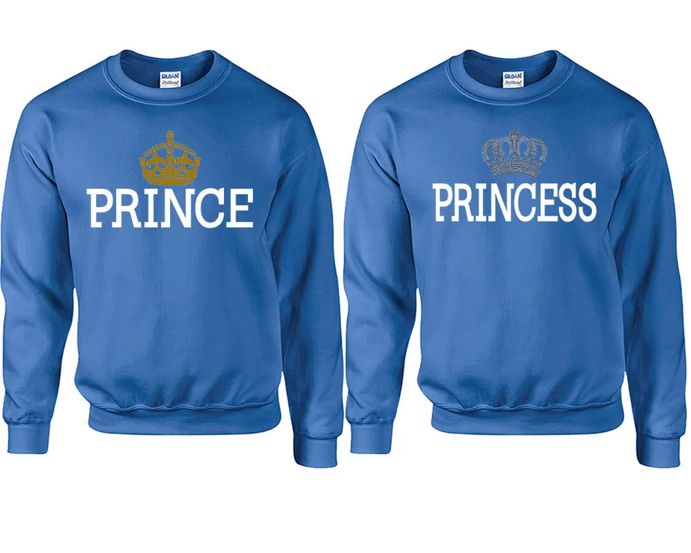 Prince & Princess Couple Matching Crewneck Sweaters – Unisex Pullover Sweaters Sold Separately for Him and Her