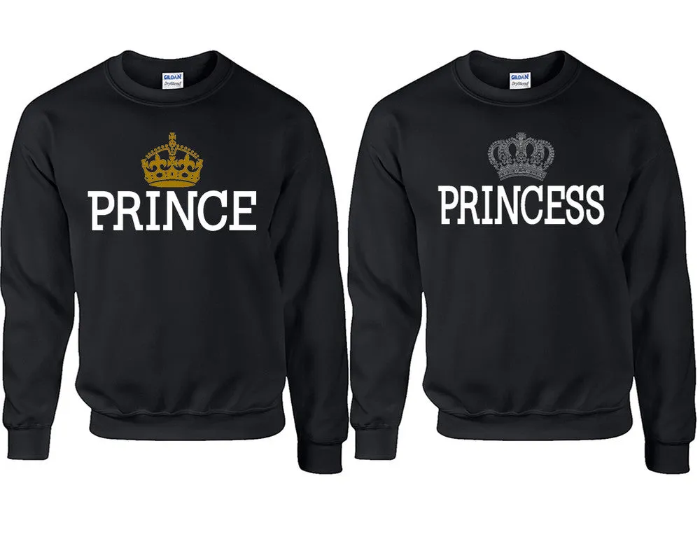 Prince & Princess Couple Matching Crewneck Sweaters – Unisex Pullover Sweaters Sold Separately for Him and Her