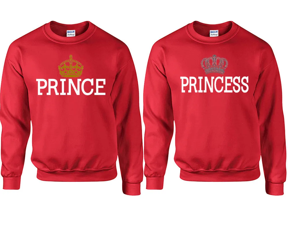 Prince & Princess Couple Matching Crewneck Sweaters – Unisex Pullover Sweaters Sold Separately for Him and Her