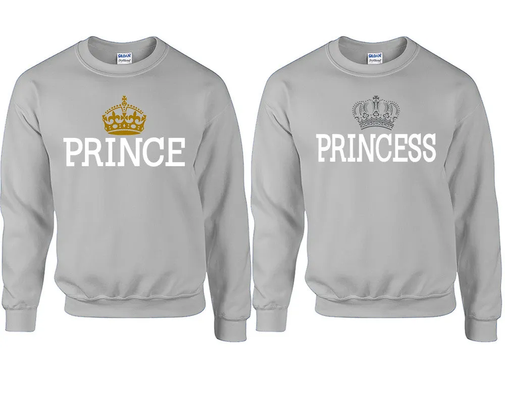 Prince & Princess Couple Matching Crewneck Sweaters – Unisex Pullover Sweaters Sold Separately for Him and Her