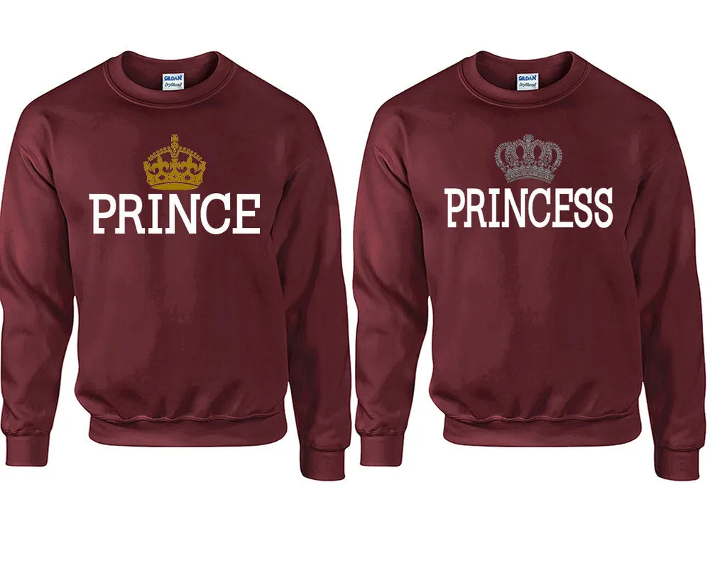 Prince & Princess Couple Matching Crewneck Sweaters – Unisex Pullover Sweaters Sold Separately for Him and Her