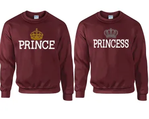 Prince & Princess Couple Matching Crewneck Sweaters – Unisex Pullover Sweaters Sold Separately for Him and Her