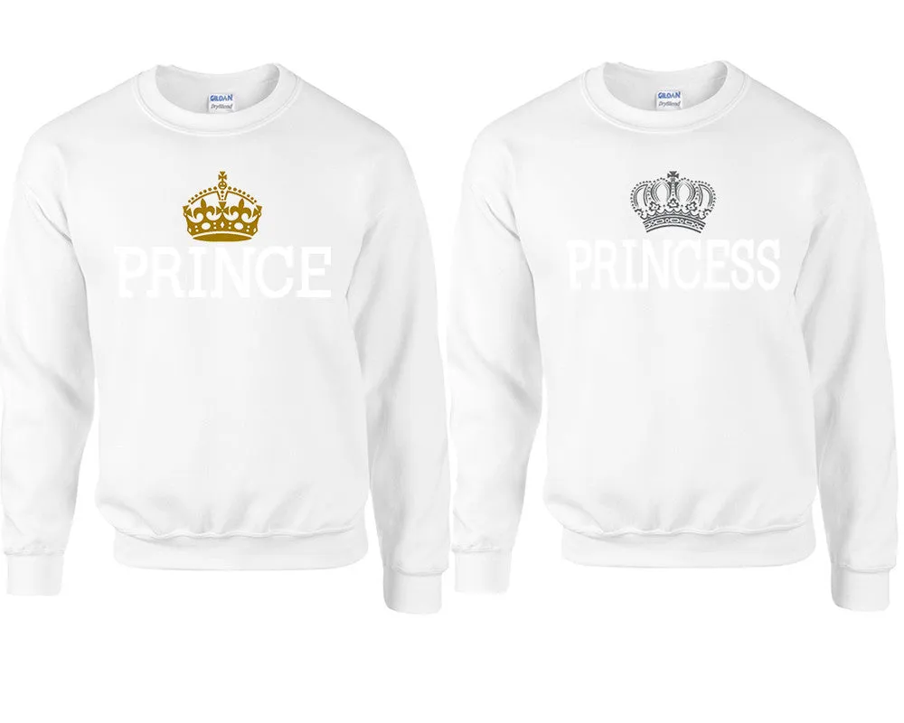 Prince & Princess Couple Matching Crewneck Sweaters – Unisex Pullover Sweaters Sold Separately for Him and Her
