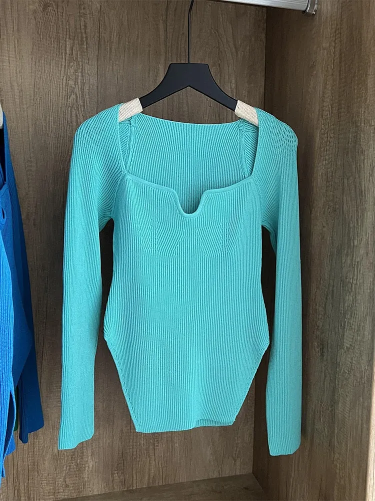 Square Neck Long Sleeve Sweaters