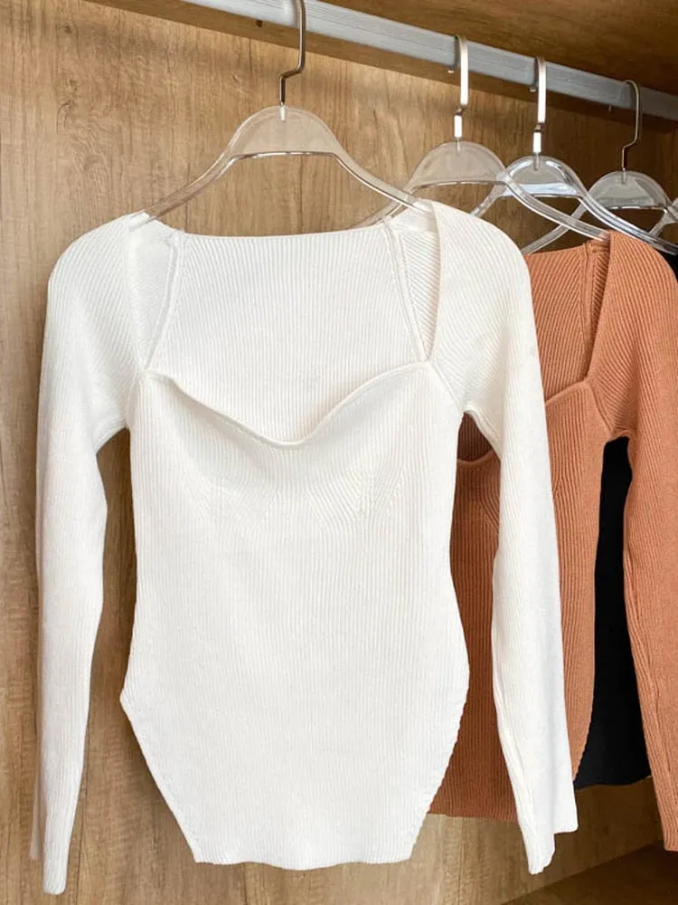 Square Neck Long Sleeve Sweaters