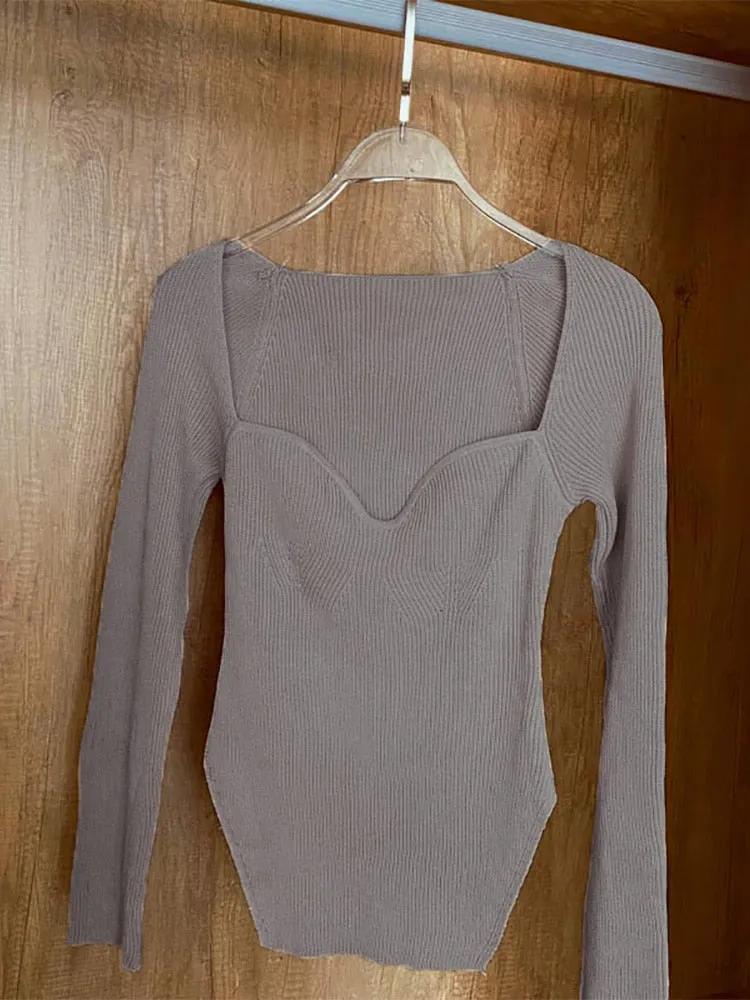 Square Neck Long Sleeve Sweaters