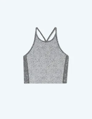 The High Neck Midi Sports Bra Tank - Modern Snake in Smoke & Ash